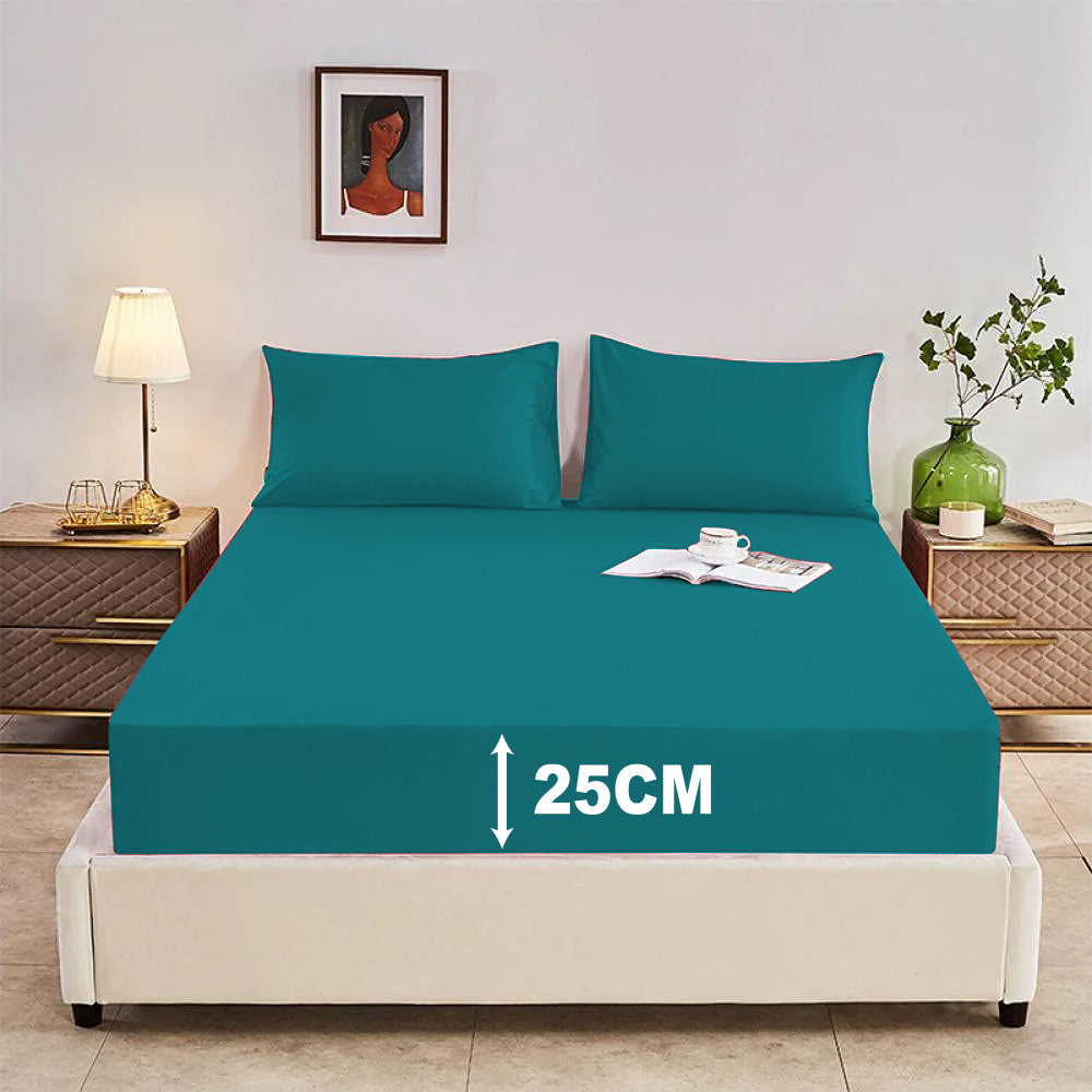 Extra Deep 25cm Fitted Sheet 100% Poly Cotton Single Double King Size Bed Sheets