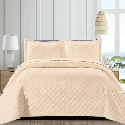 3 Piece Quilted Bedspread Embossed Bed Throw Single Double King Size Bedding Set