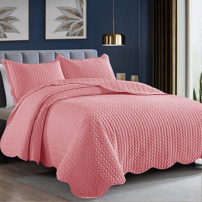 3 Piece Quilted Bedspread Embossed Bed Throw Single Double King Size Bedding Set