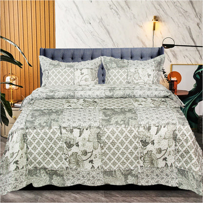 3 Piece Quilted Patchwork Bedspread Throw Single Double King Size Bedding Set