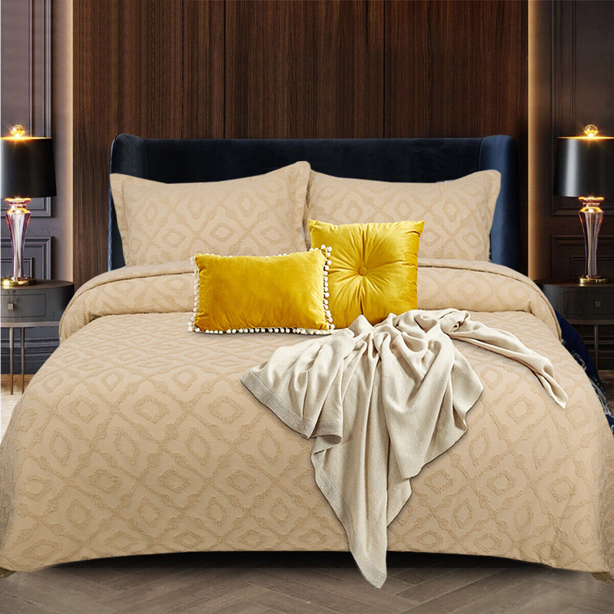 3 Piece Embossed Quilted Bedspread Throw Single Double King Size Bedding Set