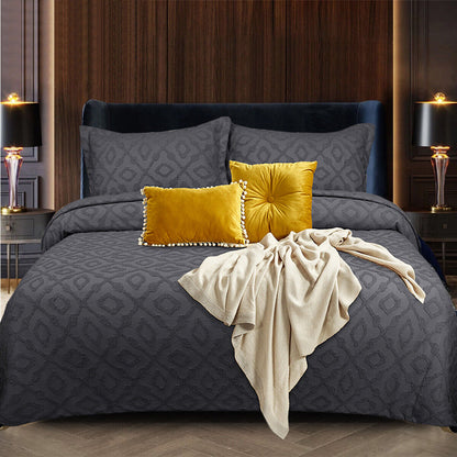 3 Piece Embossed Quilted Bedspread Throw Single Double King Size Bedding Set
