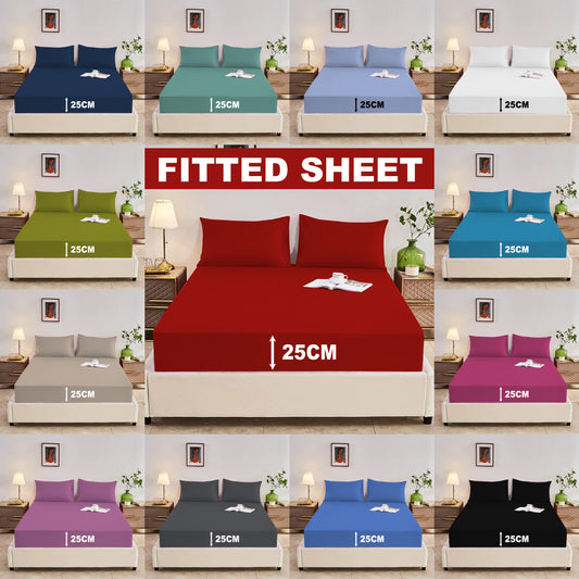 Extra Deep 25cm Fitted Sheet 100% Poly Cotton Single Double King Size Bed Sheets